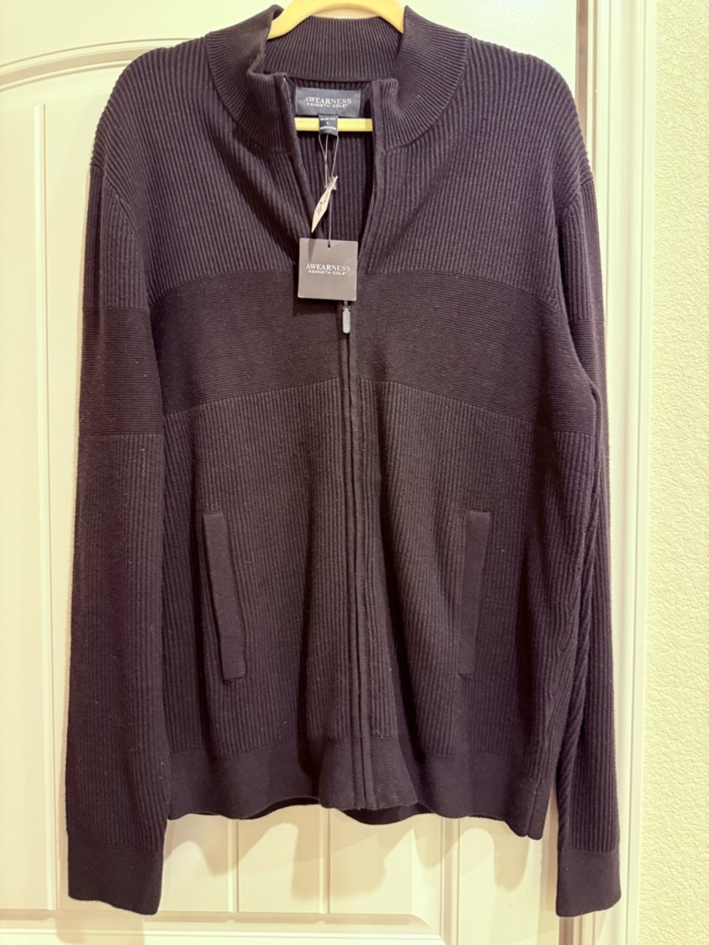 Kenneth Cole Men’s Awearness Men's Full-Zip Sweater Cardigan - Black Large NWT